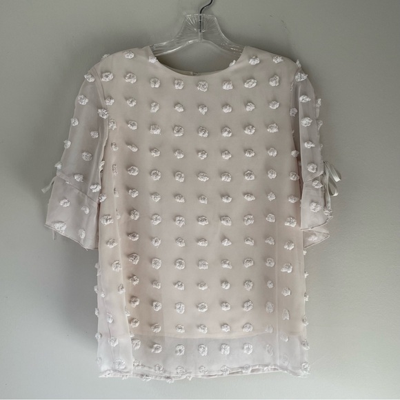 NWOT Swiss polka dot lace up sleeve women’s ladies blouse top size small beige - Picture 8 of 10